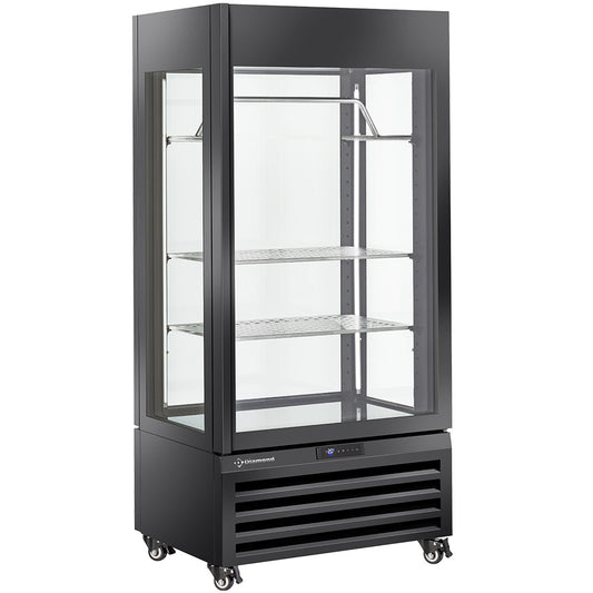 Vitrine "FULL vitrée" 600 Lt., 2 étagères & barre à viande, ventilée - MEAT - NOIR MAX/607-MB