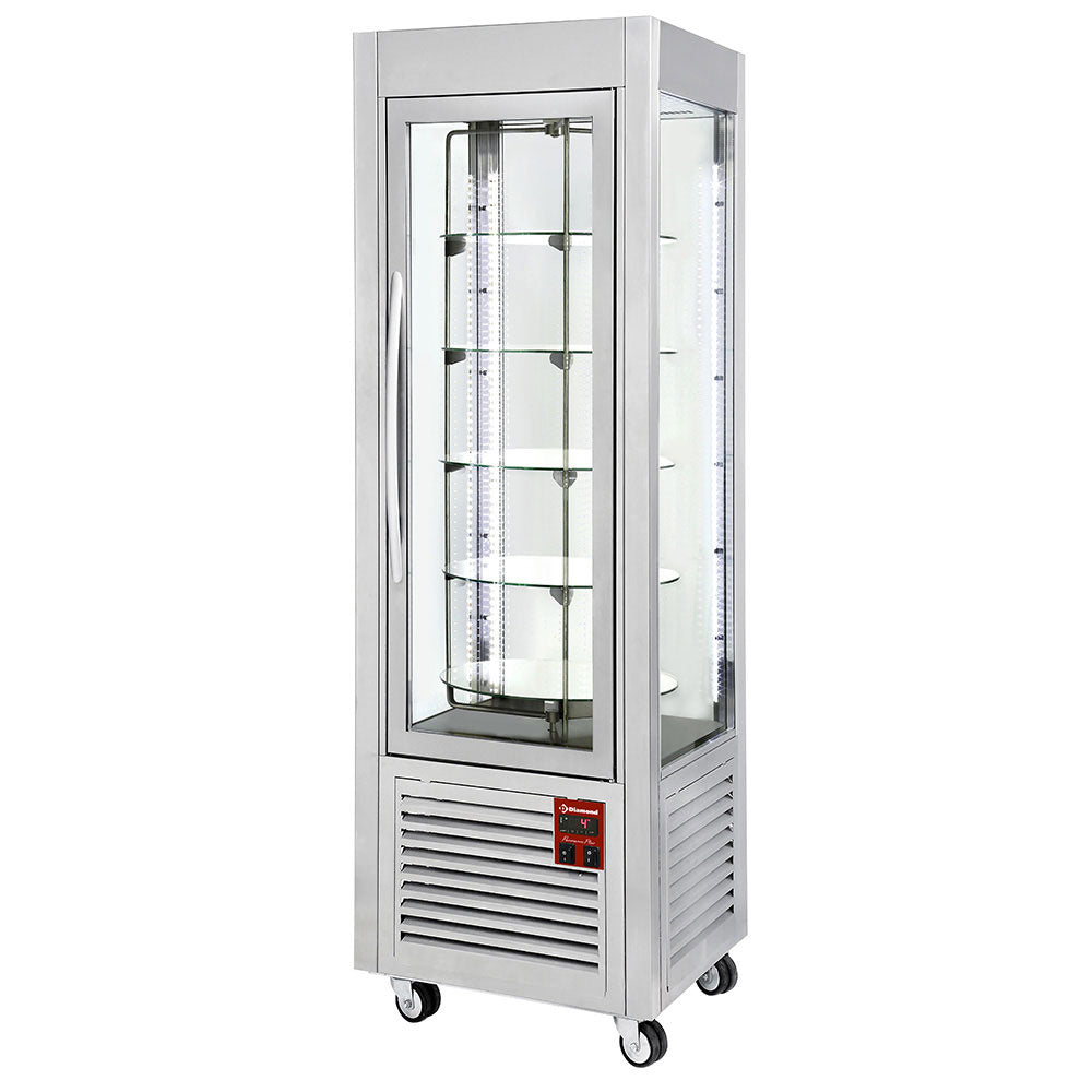 Vitrine panoramique, 5 plateaux tournants, 360 LT, inox. SNE/RN-A5-R2
