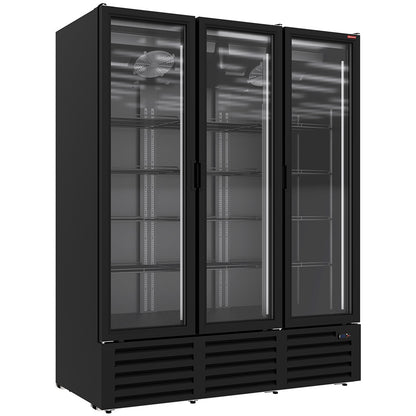 Vitrine ventilée positive 1455 litres, 3 portes battantes - NOIRE