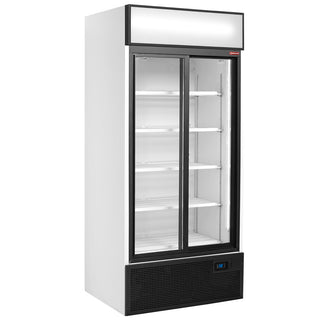 Vitrine T° positive, ventilée, 760 Lt., 2 portes coulissantes, avec caisson lumineux DRINK-90S/P9