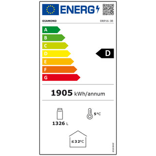 Vitrinekast met positieve ventilatie, 1455 liter, 3 draaideuren - ZWART 