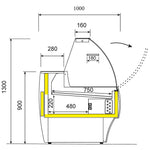 Comptoir vitrine réfrigéré à vitre bombée, ventilé, avec réserve - NOIR MA20/B5-R2V