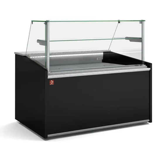 1.3 m - Comptoir vitrine ventilé vitre haute avec réserve -