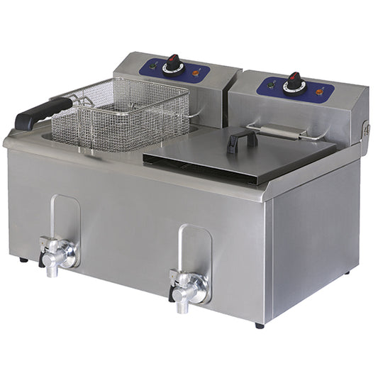 Friteuse électrique de table avec robinet de vidange, capacité de l'huile 8+8 litres 1241G