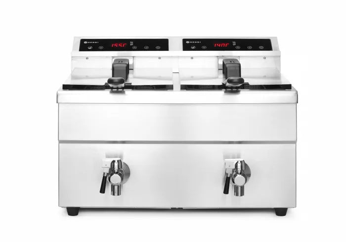 Friteuse à Induction Professionnelle HENDI Profi Line 2x 8L - 7000W, Robinet de Vidange & Précision