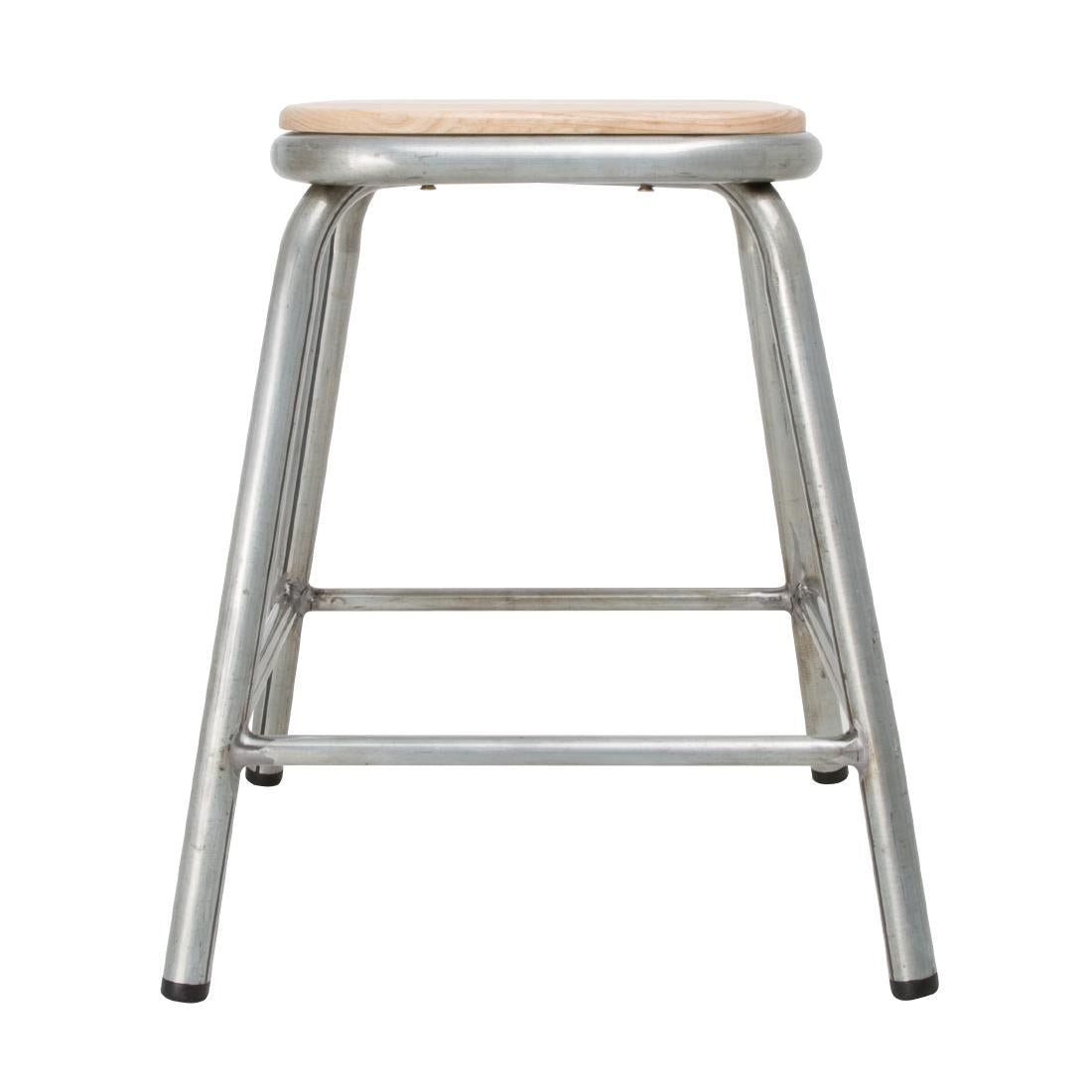 Tabouret bas en acier galvanisé avec assise en bois Bolero Cantina (lot de 4) — DE478
