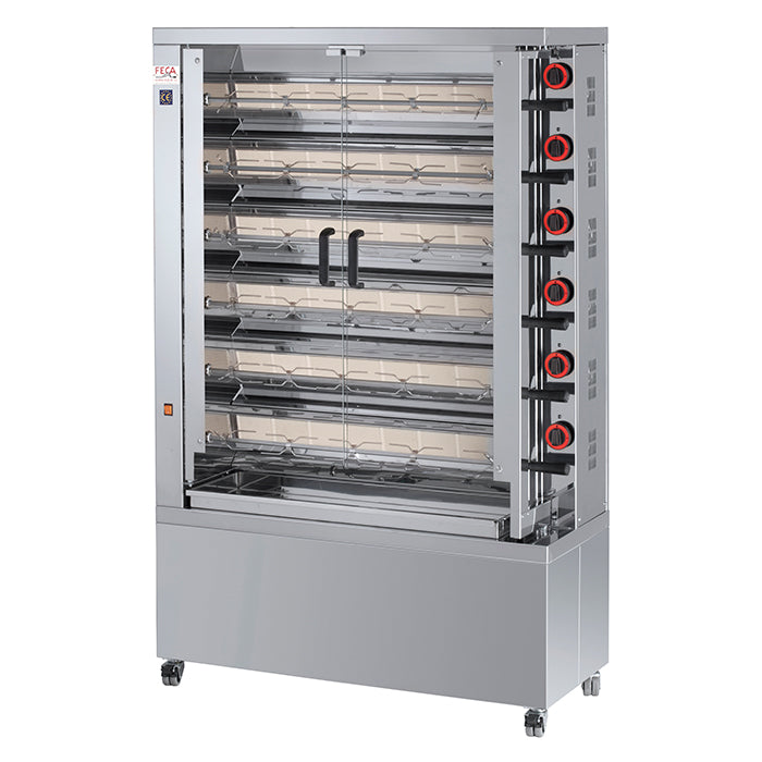 GAS KIPPENROTISSERIE, 6 SPITS, MAX 24 KIPPEN