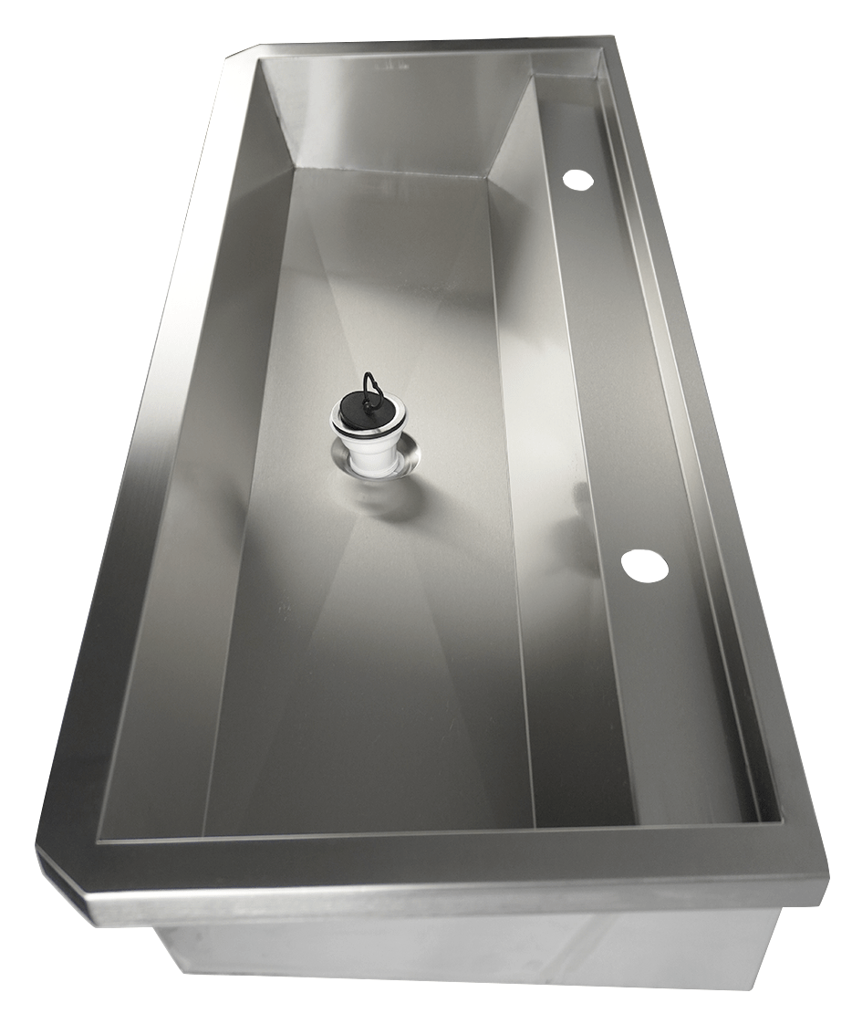 Évier inox 2 robinets 1200mm bouchon de vidange et couvercle anti-éclaboussures inclus, à l'exclusion du robinets — Combisteel 7013.4605
