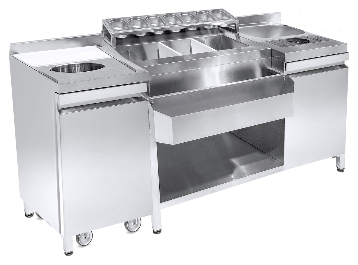 Cocktails bar station incl. évier, lave-verres, bacs GN, speedrail porte-bouteilles, planche à découper et poubelle — Combisteel 7083.0040