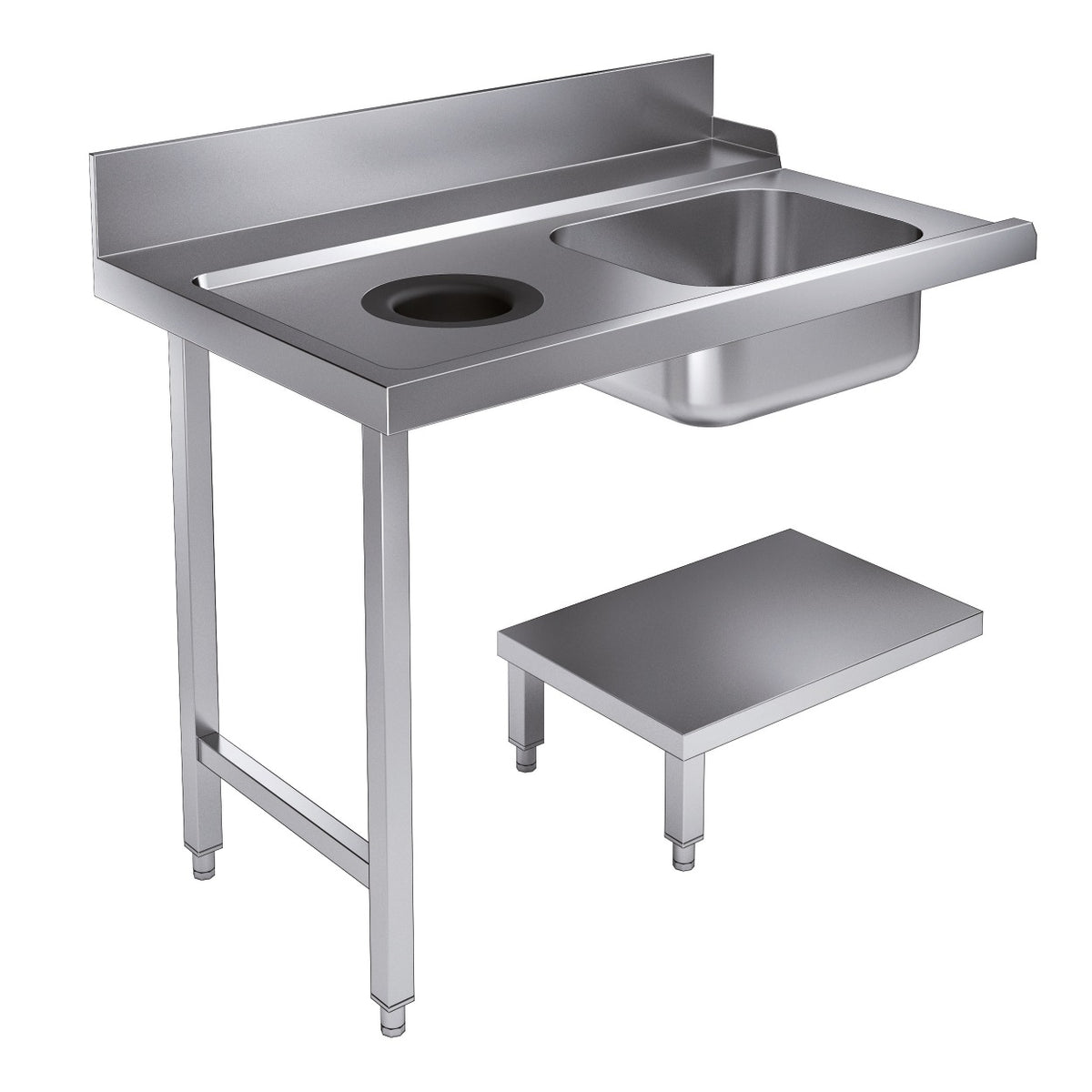 Table d'approvisionement étagère avec trou déchets 1200 à gauche pour 7280.0045-0046 — Combisteel 7106.0015