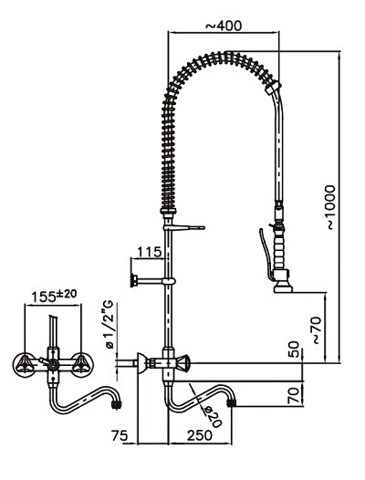 Pré douche de rinçage murale — Combisteel 7212.0040