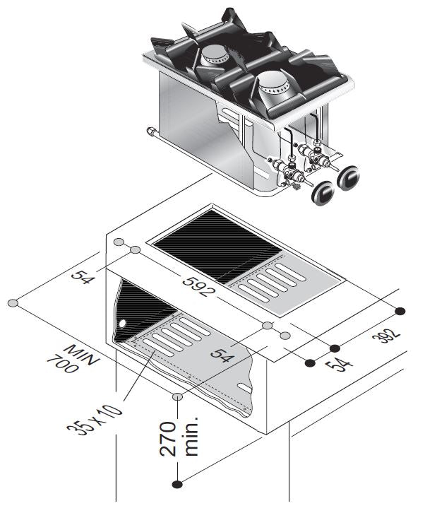 Cuisinière à gaz 2 br. 7kw — Combisteel 7266.0010