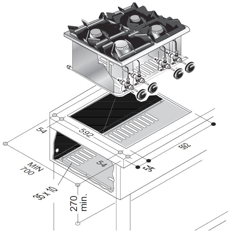 Cuisinière à gaz 4 br. 18kw — Combisteel 7266.0015