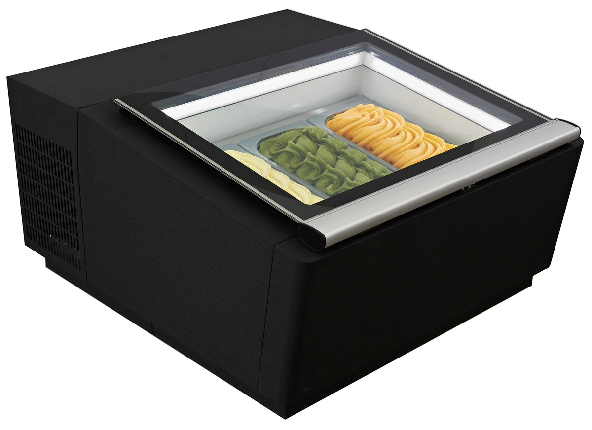 Modèle de table vitrine à creme glacée noir s'ouvre du côté fonctionnement — Combisteel 7292.0010