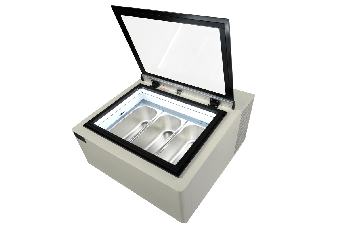 Modèle de table vitrine à creme glacée blanc s'ouvre du côté client — Combisteel 7292.0015