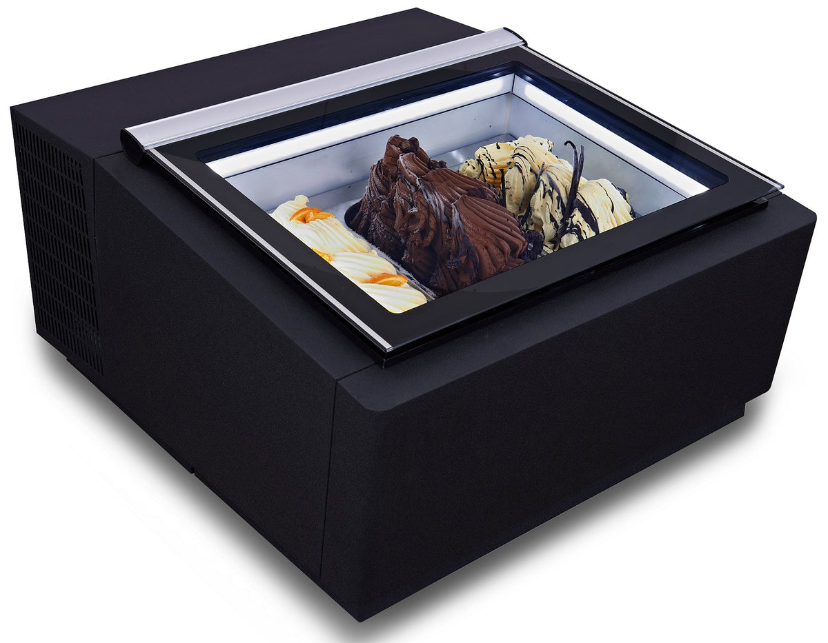 Modèle de table vitrine à creme glacée noir s'ouvre du côté client — Combisteel 7292.0020