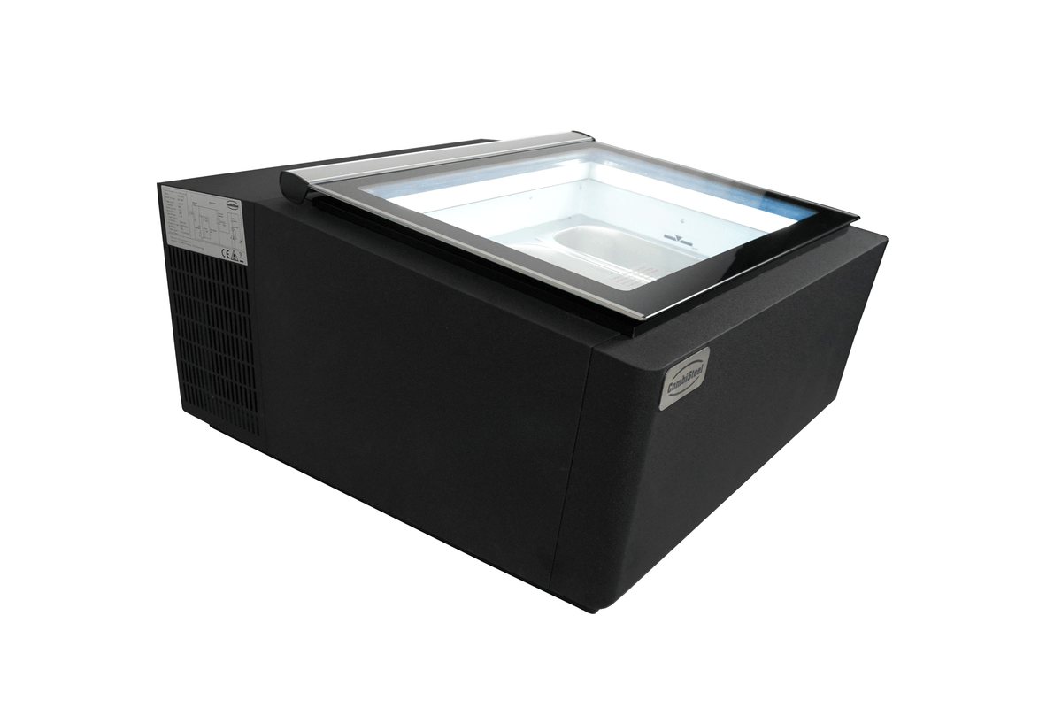 Modèle de table vitrine à creme glacée noir s'ouvre du côté client — Combisteel 7292.0020