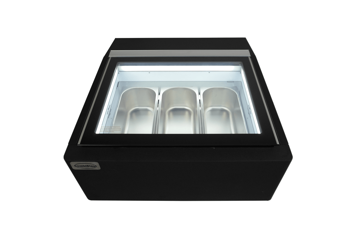 Modèle de table vitrine à creme glacée noir s'ouvre du côté client — Combisteel 7292.0020