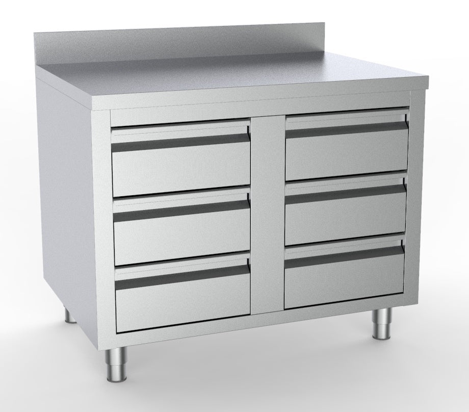700 table de travail avec 6 tiroirs avec bord relevé 1000 — Combisteel 7333.0286