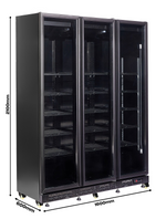 Réfrigérateur 3 portes en verre noir nap-1200 ht - avec porte chauffante — Combisteel 7455.1925