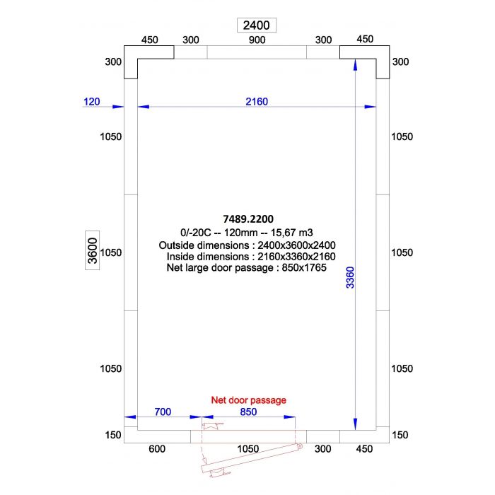 CHAMBRE FROIDE POSITIVE/NEGATIVE 2400x3600x2400 - 120 MM