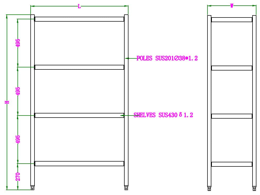 Étagères 4 levels démontable 1500 — Combisteel 7490.0250