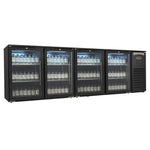 Bar réfrigéré professionnel Combisteel noir avec 4 portes vitrées, éclairage LED et refroidissement ventilé pour bar, restaurant, hôtel et café.