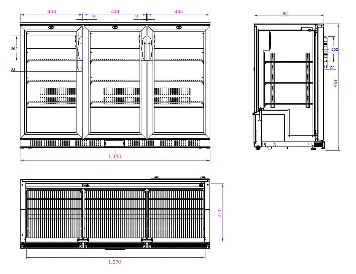 Arrière bar réfrigérée noir 3 portes — Combisteel 7527.0015