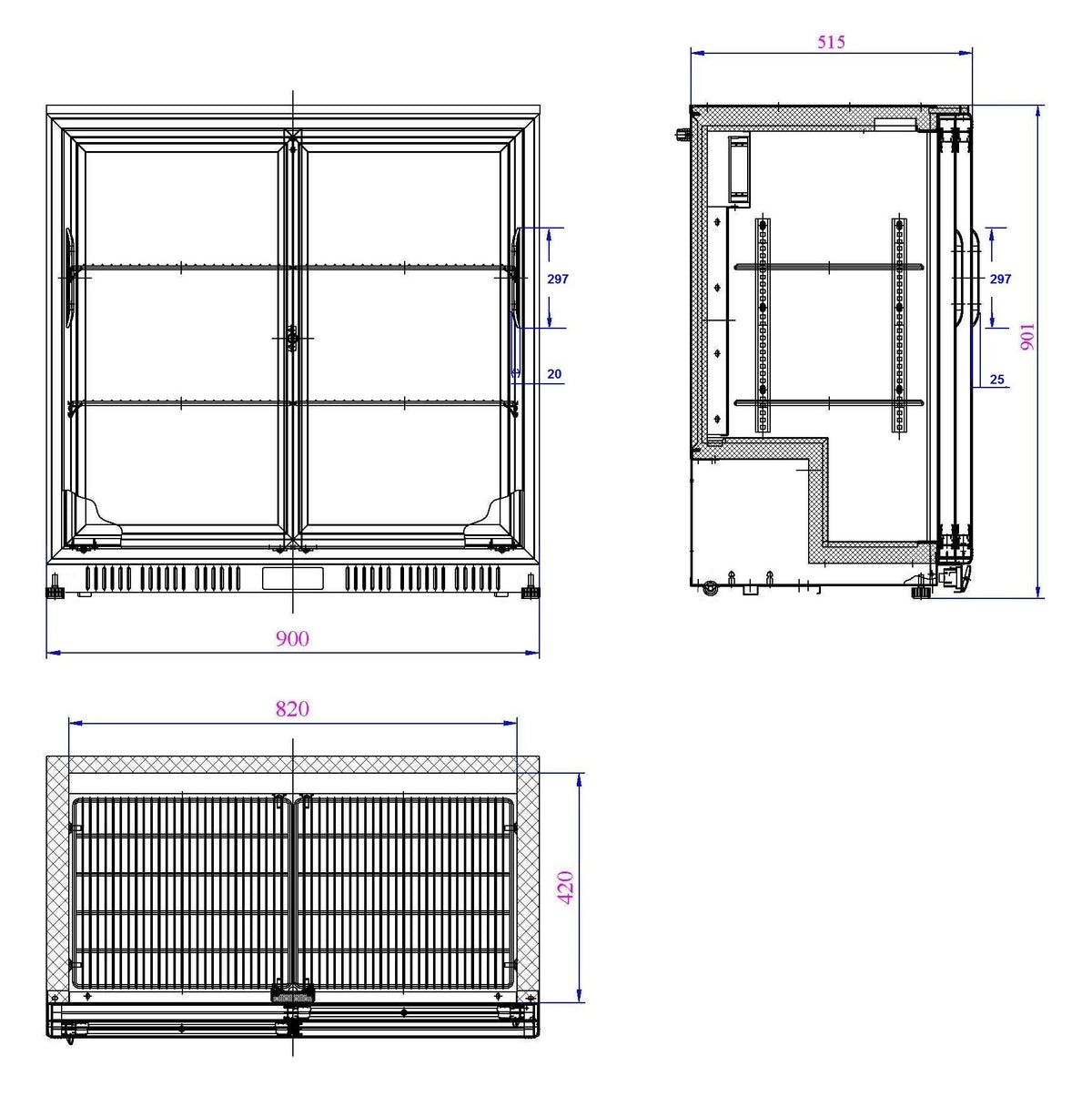 Arrière bar réfrigérée noir 2 portes coulisst — Combisteel 7527.0020