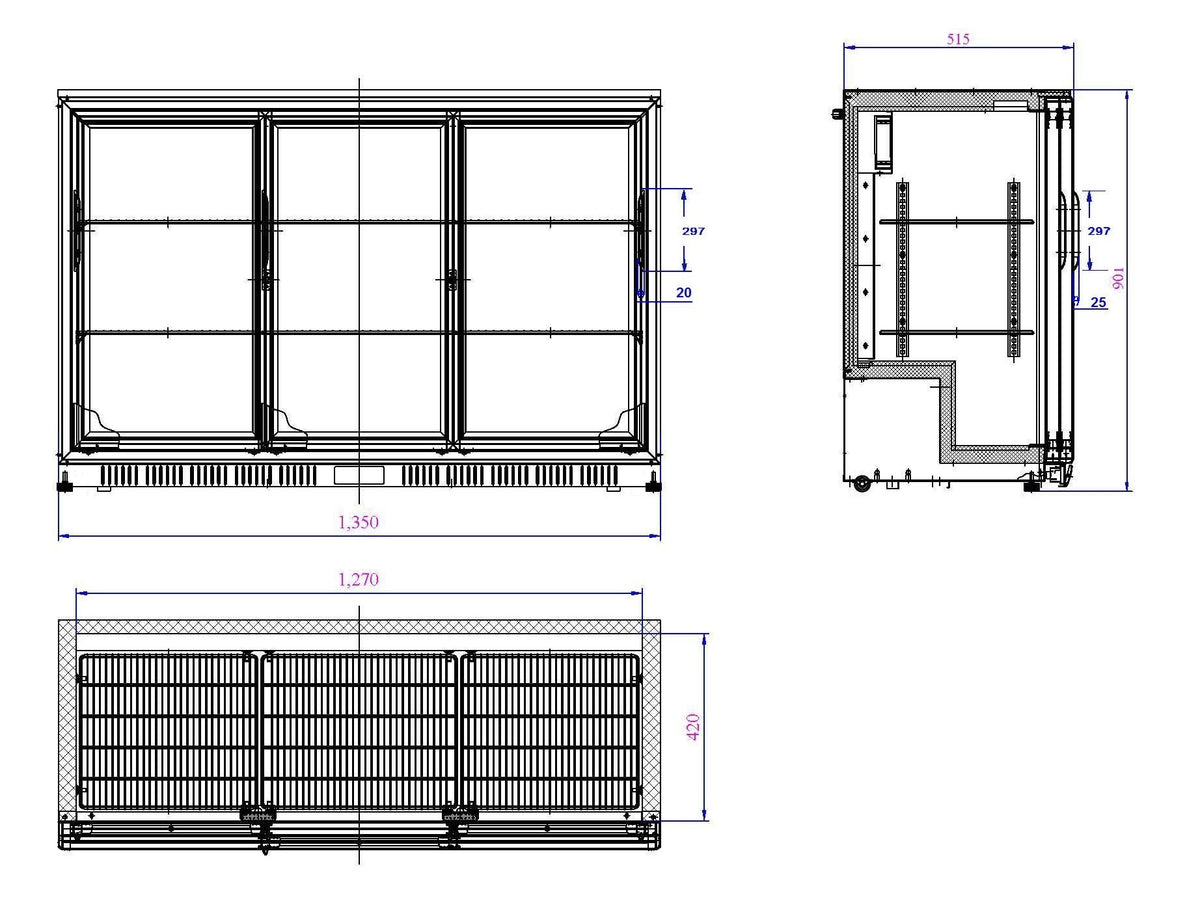 Arrière bar réfrigérée noir 3 portes coulisst — Combisteel 7527.0025