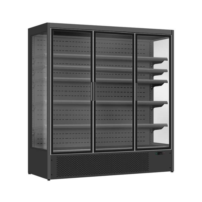 Chambre froide murale professionnelle Combisteel LUKE 1.9 avec 3 portes vitrées, refroidissement ventilé et éclairage LED pour supermarché, supérette et commerce alimentaire.