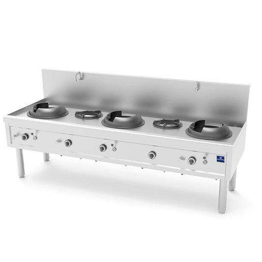 Table de cuisson wok gaz 3 feux 27,5 kW + 2 feux soupe 9,2 kW, 2 robinets AHA0025