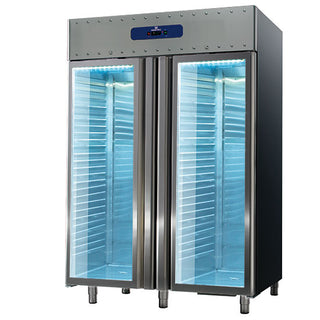 Congélateur 1400 litres en inox avec portes vitrées, GN 2/1, -10°/-25°C, 85 mm isolation