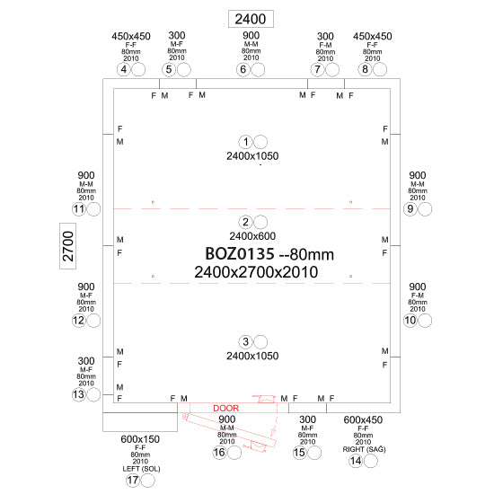 Chambre froide, épaisseur 80 mm, h=2010 mm, 2400x2700 mm