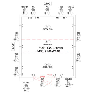 Chambre froide, épaisseur 80 mm, h=2010 mm, 2400x2700 mm