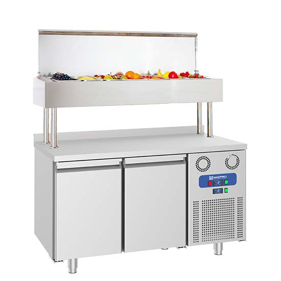 Table de préparation réfrigérée avec 2 portes GN et superstructure 7x GN 1/3