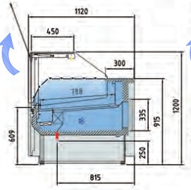 2.5 m - Vitrine modulaire série 10 verre relevable Droite , avec  réserve CVE-10E-25-RC-TF