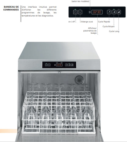 Lave-vaisselle frontal Ecoline 500x500 mm surpresseur rinçage SPD505S + Adoucisseur à régénération continue