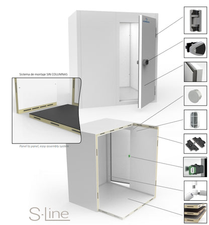Chambre froide  ISO 100, 2180 x 4180 hauteur de 2200 à 2500 mm