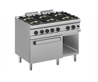 6-pits gasfornuis, op GN 2/1 gasoven en C6GFA11-BF kast 