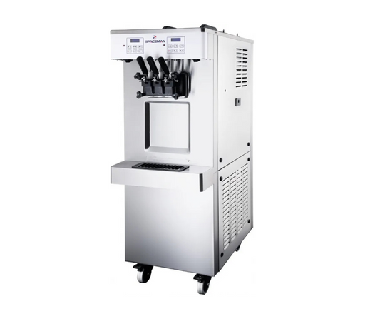 Machine à glace soft et frozen yogurt professionnel par pompe vertical à roulettes 2x12 l