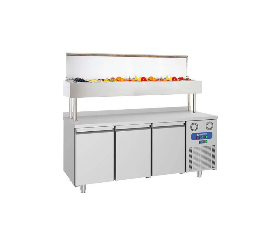 Table de préparation réfrigérée avec 3 portes GN et superstructure 10x GN 1/3