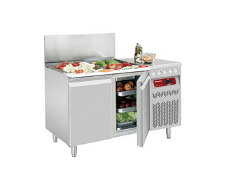 Table frigorifique ventilée, 2 portes GN 1/1, 260 Lit. avec saladette réfrigérée GN SG2-G3/P9