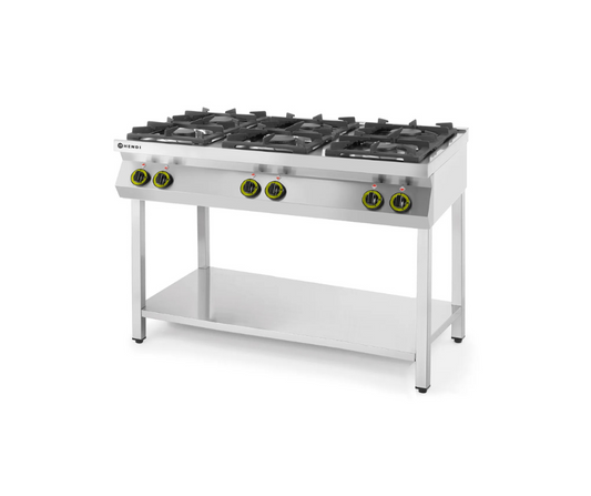 Cuisinière à Gaz Professionnelle HENDI Kitchen Line 6 Feux - Inox, 28 kW, Support Ouvert