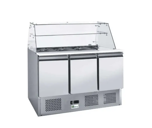 Saladette réfrigérée 3 portes pour bac gn 1/1 avec verre bombé