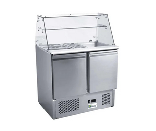 Saladette réfrigérée 2 portes pour bac gn 1/1 avec verre bombé