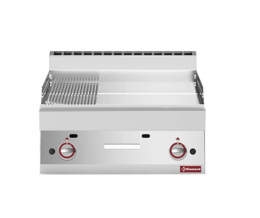 700X640 Plaque de cuisson gaz 2/3 lisse - 1/3 rainurée -Top- chrome dur ’50 µm’ G65/PMCD7T-N