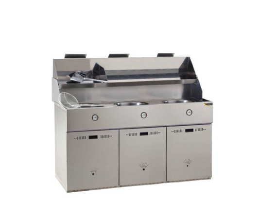 Friteuse gaz - Type Défi - 3 cuves avec aspiration Version équipée