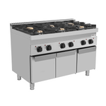 Cuisinière professionnelle à gaz Unninox G70C30K avec 6 brûleurs et placard fermé en inox