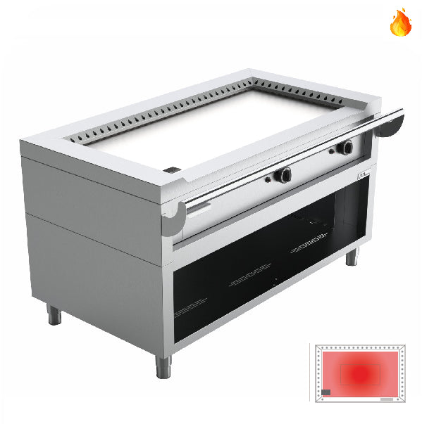 Plaque Teppanyaki professionnelle à gaz Unninox IG-2 avec plaque en acier poli de 20 mm et structure en acier inoxydable.